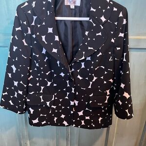Le Suit Womens Blazer Black White 3/4 Sleeve size 8